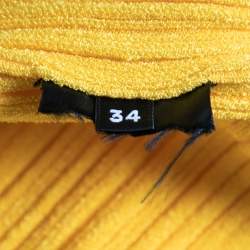 Balmain Yellow Rib Knit & Mesh Inset Short Sleeve Bodycon Dress S