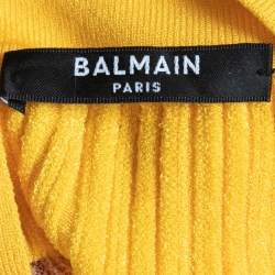 Balmain Yellow Rib Knit & Mesh Inset Short Sleeve Bodycon Dress S