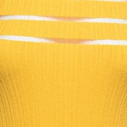 Balmain Yellow Rib Knit & Mesh Inset Short Sleeve Bodycon Dress S