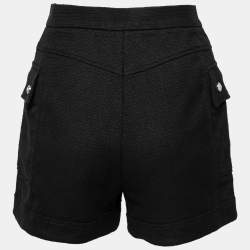 Balmain Black Canvas Button Embellished High-Waist Shorts S