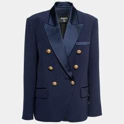 Pre Owned Balmain Dark Blue Crepe Double-Breasted Blazer M