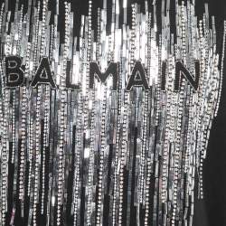 Pre Owned Balmain Black Cotton Logo Embroidered Embellished T-Shirt M