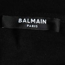 Pre Owned Balmain Black Cotton Logo Embroidered Embellished T-Shirt M