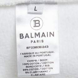Balmain White Rib Knit Logo Print Raglan Sleeve Sweatshirt L