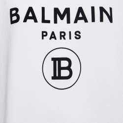 Balmain White Rib Knit Logo Print Raglan Sleeve Sweatshirt L