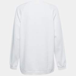 Balmain White Rib Knit Logo Print Raglan Sleeve Sweatshirt L