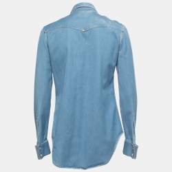 Pre Owned Balmain Light Blue Denim Gold Button Detail Long Sleeve Shirt S