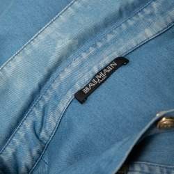Pre Owned Balmain Light Blue Denim Gold Button Detail Long Sleeve Shirt S