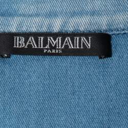 Pre Owned Balmain Light Blue Denim Gold Button Detail Long Sleeve Shirt S