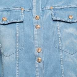 Pre Owned Balmain Light Blue Denim Gold Button Detail Long Sleeve Shirt S