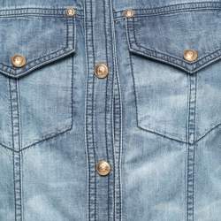 Pre Owned Balmain Blue Faded Effect Denim Pocket Detailed Button Front Sleeveless Shirt S
