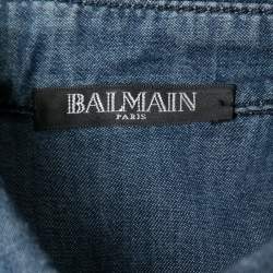 Pre Owned Balmain Blue Faded Effect Denim Pocket Detailed Button Front Sleeveless Shirt S