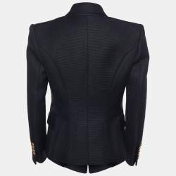 Pre Owned Balmain Black Textured Double Breasted Blazer M
