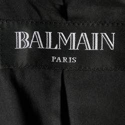 Balmain Black Checkered Fringed Boucle Open Front Blazer M