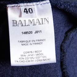 Pre Owned Balmain Navy Blue Wool Knit Turtleneck Sweater M