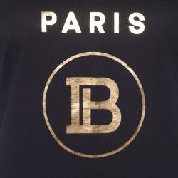 Pre Owned Balmain Black Cotton Knit Metallic Logo Print T-Shirt M