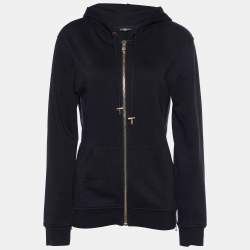 Pre Owned Balmain Black Tiger Printed Cotton Knit Hooded Sweat Jacket XS