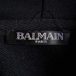Pre Owned Balmain Black Tiger Printed Cotton Knit Hooded Sweat Jacket XS