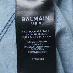 Balmain Blue Chambray Smocked Detail Jumpsuit S