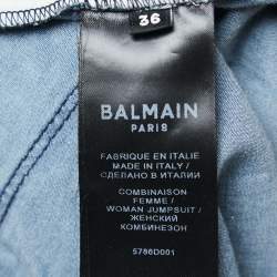Balmain Blue Chambray Smocked Detail Jumpsuit S