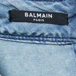 Balmain Blue Chambray Smocked Detail Jumpsuit S