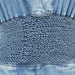Balmain Blue Chambray Smocked Detail Jumpsuit S