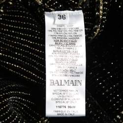 Pre Owned Balmain Black Lurex Velvet Belted Cardigan S