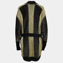 Pre Owned Balmain Black Lurex Velvet Belted Cardigan S