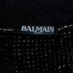 Pre Owned Balmain Black Lurex Velvet Belted Cardigan S