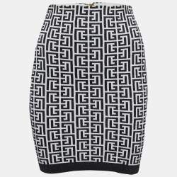 Balmain White/Black Monogram Lurex Knit Mini Skirt S