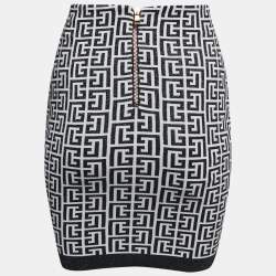 Balmain White/Black Monogram Lurex Knit Mini Skirt S