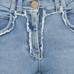 Pre Owned Balmain Blue Denim Quilted Detail Frayed Jeans M Waist 28"