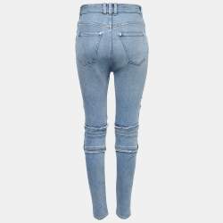 Pre Owned Balmain Blue Denim Quilted Detail Frayed Jeans M Waist 28"