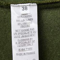 Pre Owned Balmain Green Knit Gold Button Long Sleeve Top M