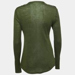 Pre Owned Balmain Green Knit Gold Button Long Sleeve Top M