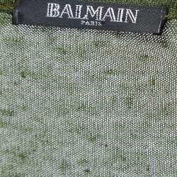 Pre Owned Balmain Green Knit Gold Button Long Sleeve Top M