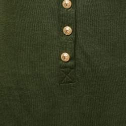 Pre Owned Balmain Green Knit Gold Button Long Sleeve Top M