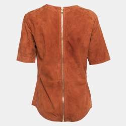 Balmain Brown Suede Short Sleeve Top M