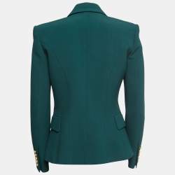 Balmain Dark Green Crepe Double Breasted Tailored Blazer M