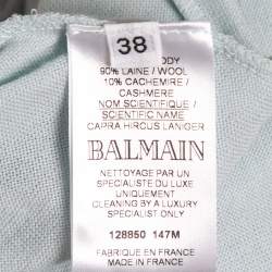 Balmain Light Blue Knit Button Down Long Sleeve Top M