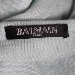 Balmain Light Blue Knit Button Down Long Sleeve Top M