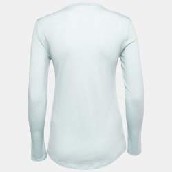 Balmain Light Blue Knit Button Down Long Sleeve Top M