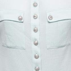 Balmain Light Blue Knit Button Down Long Sleeve Top M