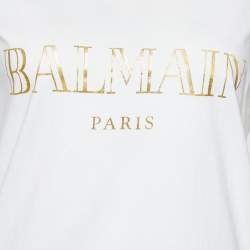 Pre Owned Balmain White Logo Printed Cotton Knit Sleeveless T-Shirt S
