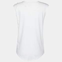 Pre Owned Balmain White Logo Printed Cotton Knit Sleeveless T-Shirt S