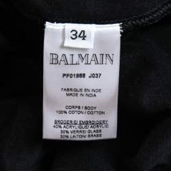 Pre Owned Balmain Black Studded Cotton Half Sleeve T-Shirt S