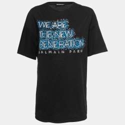 Pre Owned Balmain Black Studded Cotton Half Sleeve T-Shirt S