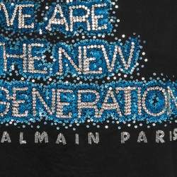 Pre Owned Balmain Black Studded Cotton Half Sleeve T-Shirt S