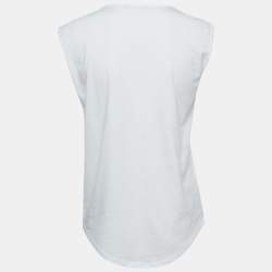 Balmain White Logo Printed Cotton Button Detailed Sleeveless T-Shirt M