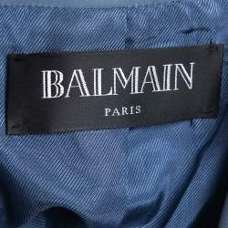Pre Owned Balmain Blue Lambskin Leather Biker Jacket M